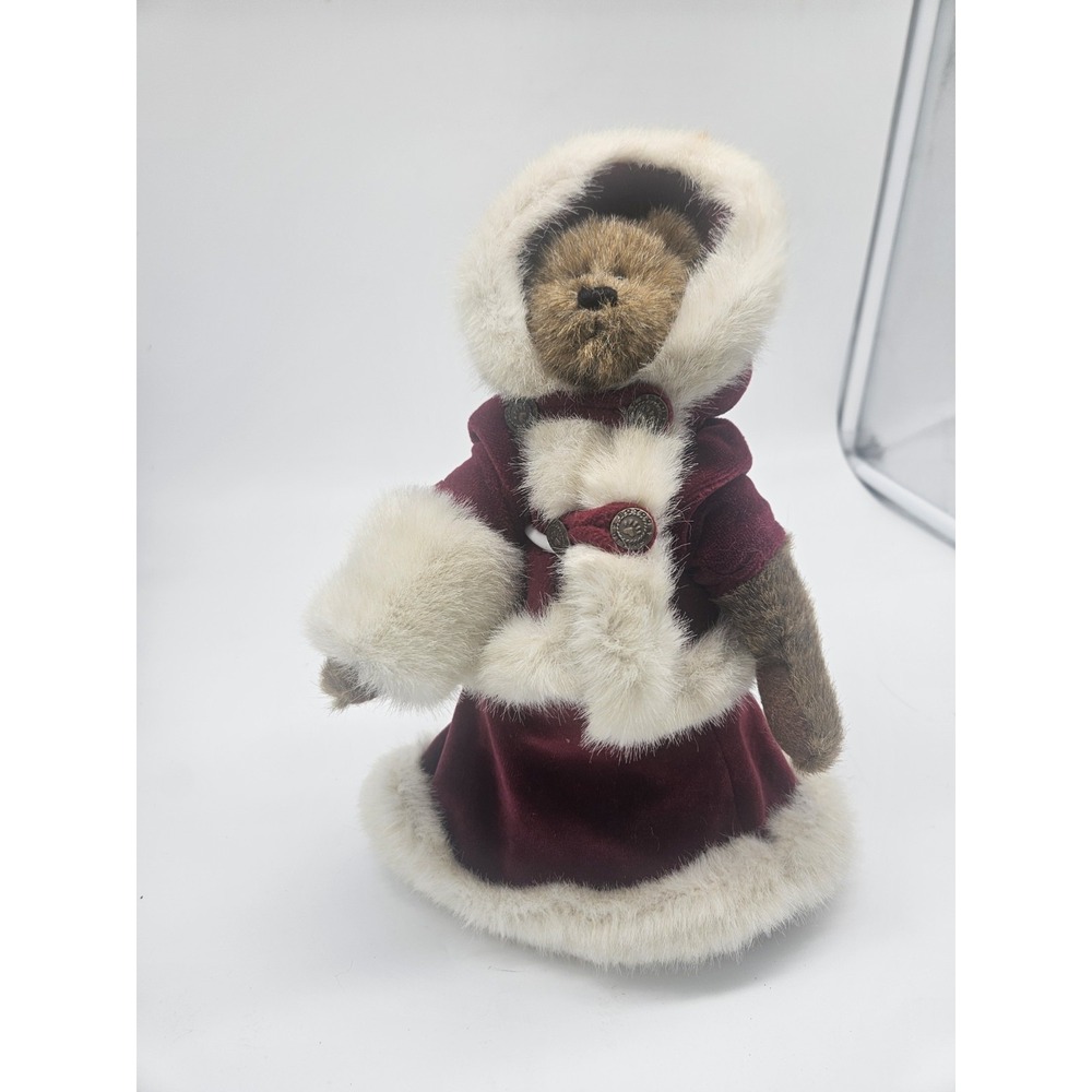 Boyds Bears 9" MRS. FEZZIWIG JODI Bear Burgundy Velvet Coat/Fur Muff Christmas